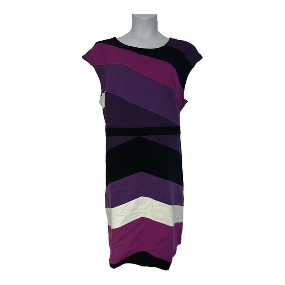 Midnight Velvet Ponte Colorblock Purple Fuchsia Black Office Cocktail Dress - Picture 1 of 14